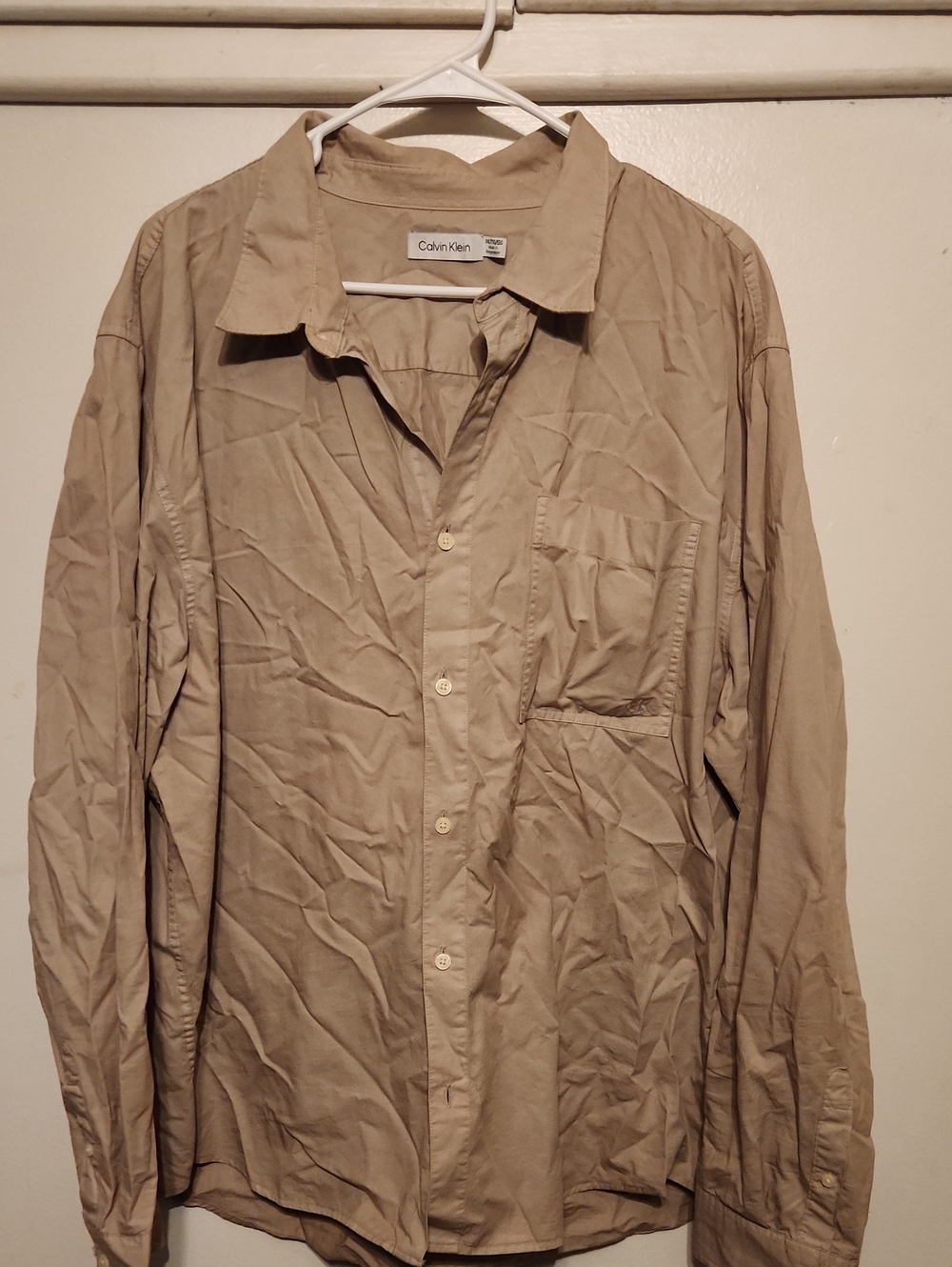 Calvin Klein Men's Lightweight Button-Up Shirt Jacket in Beige Tan